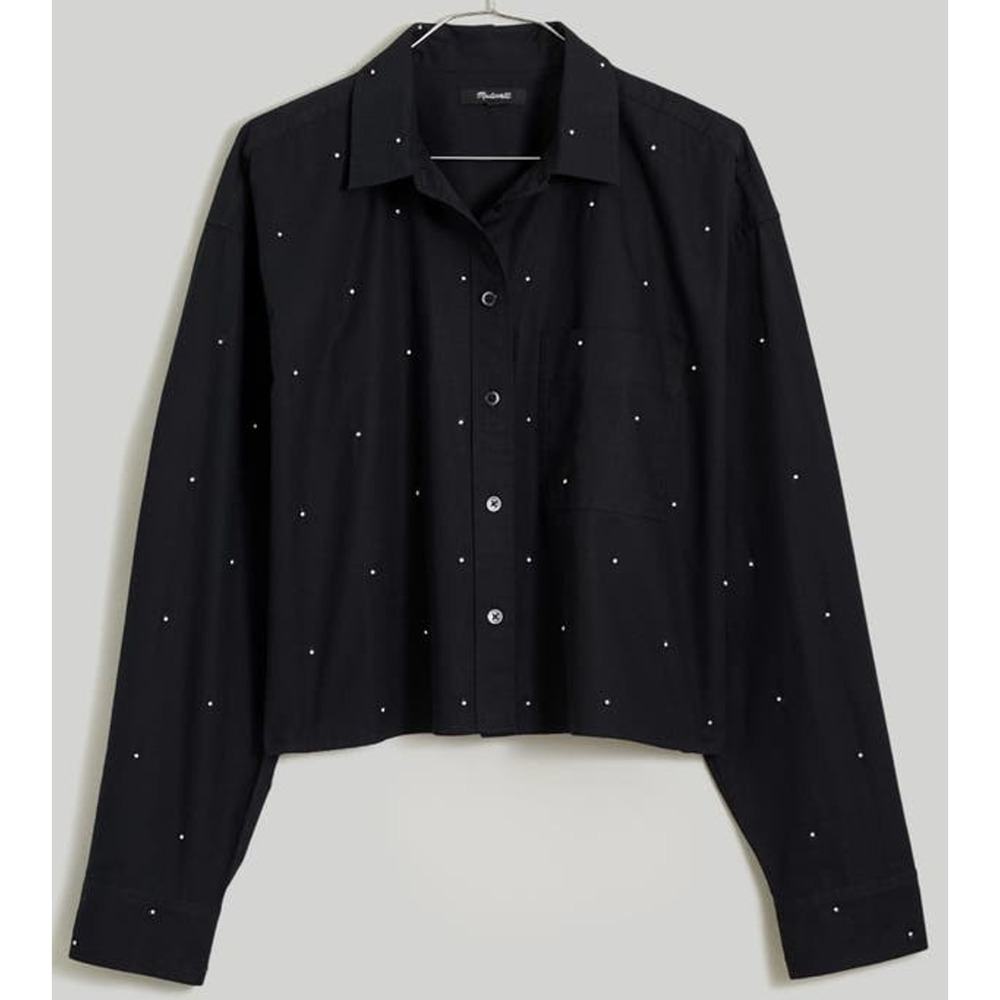 Madewell Poplin Embellished Cropped Long Sleeve Button Up Shirt US Women's XXS